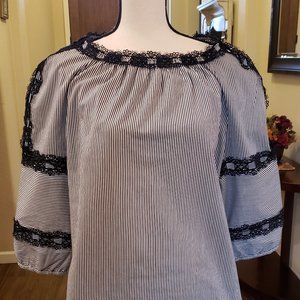 Black & White 3/4 sleeve, Striped Blouse